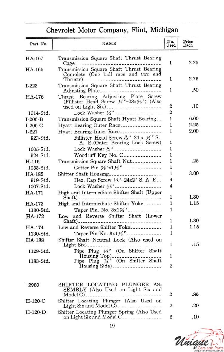 1912 Chevrolet Light and Little Six Parts Price List Page 1